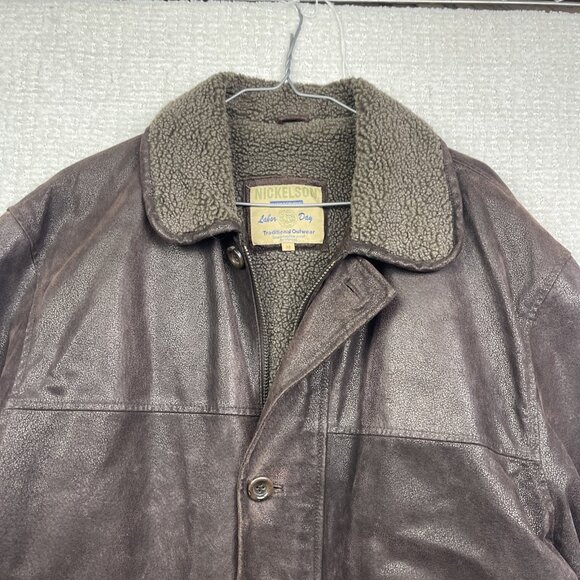 Nickelson Leather Men Sz M Aviator Leather Brown Jacket Sherpa Fleece Lined Read - Picture 2 of 16